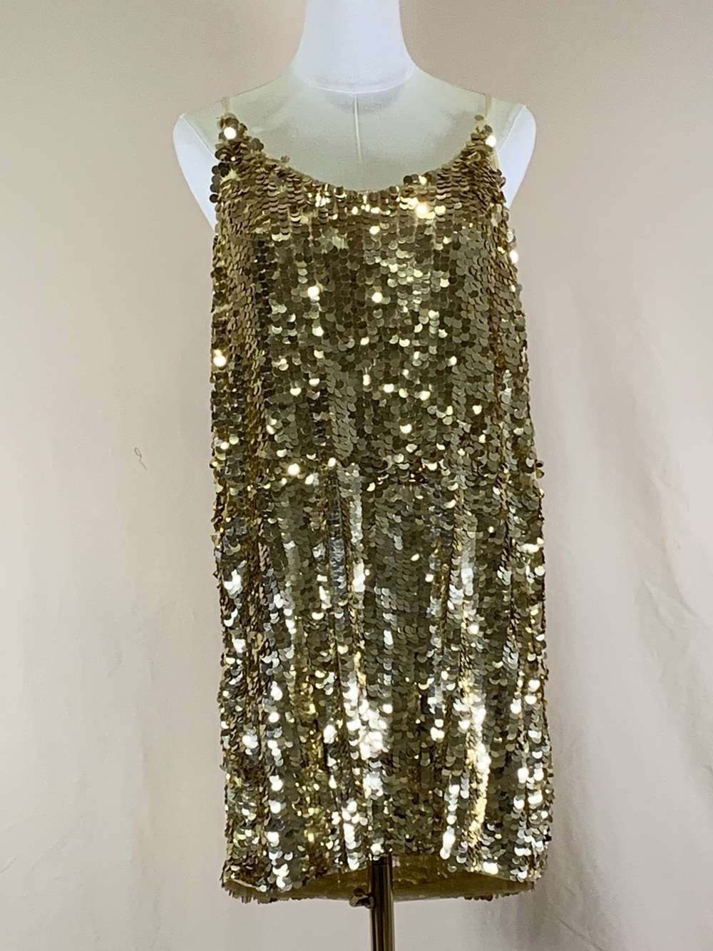 Walter Baker Gold Sequin Slip Dress Hand-Sewn Paillette Mini